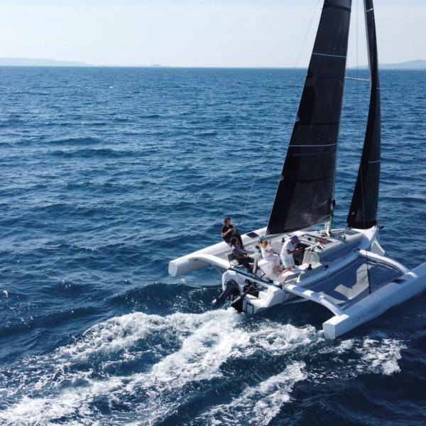 The Corsair 880? A compact trimaran that’s great for both cruising and racing.