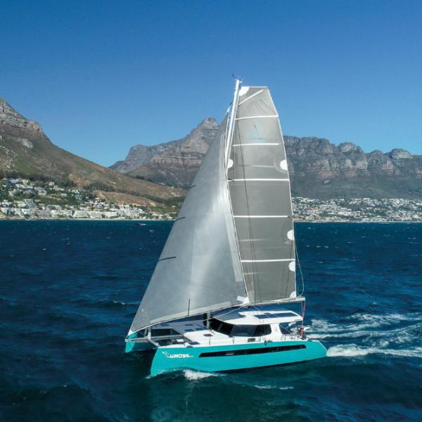 Very elegant on the water - here off Cape Town -  the Balance has a beautiful sail plan with this Code 0 of almost 645 sq ft (60m²).