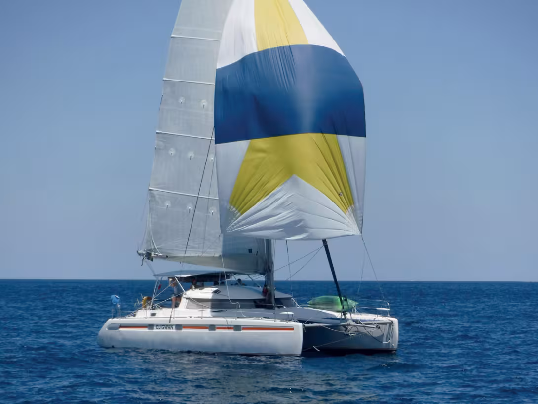 The Venezia 42’s sloping bows  are typical of the Joubert/Nivelt designs of the 1990’s and 2000’s.