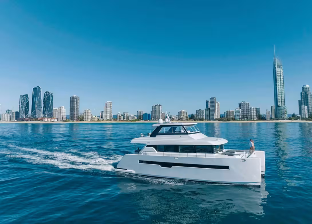 The 53F is a flybridge version of the 53S, a feature that gives it the stature of a powercat for long-range cruising.
