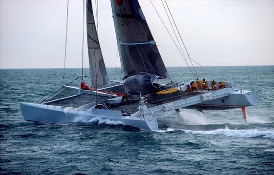 With 5,500 square feet (510 m²) of upwind sail area for a displacement of just 45,000 pounds (20.5 tonnes), Team Adventure was a racing catamaran as overpowered as it was uncomfortable…