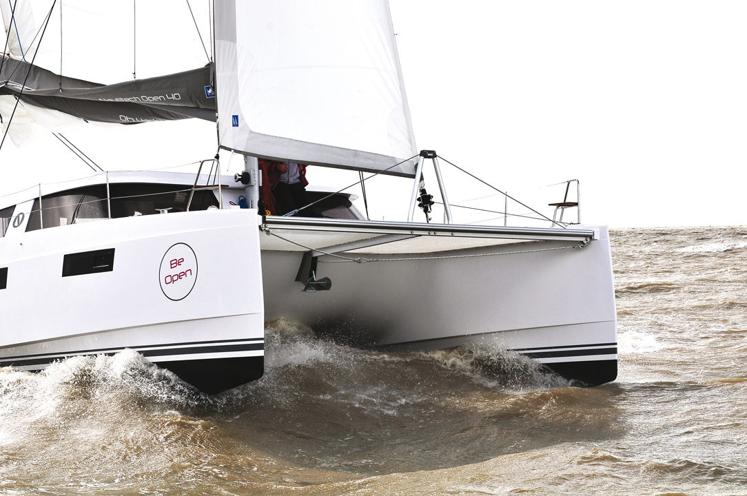 catamaran sailing in bad weather