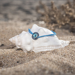 Porthole Cord Bracelet Blue Spade Desing - rhodium plated