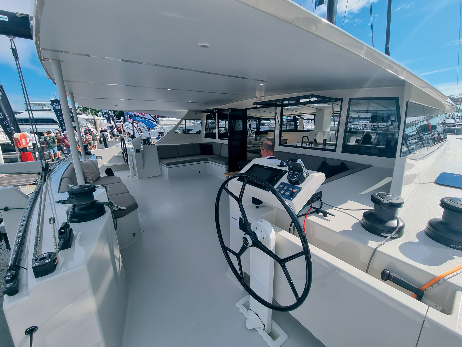 The cockpit is sheltered by the hardtop, has ample relaxation space, while also being highly functional, with the helm stations set well outboard.
