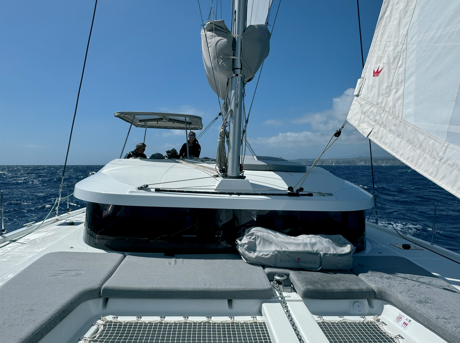 The helm station is semi-raised and all sail maneuvers are managed from a single electric winch.