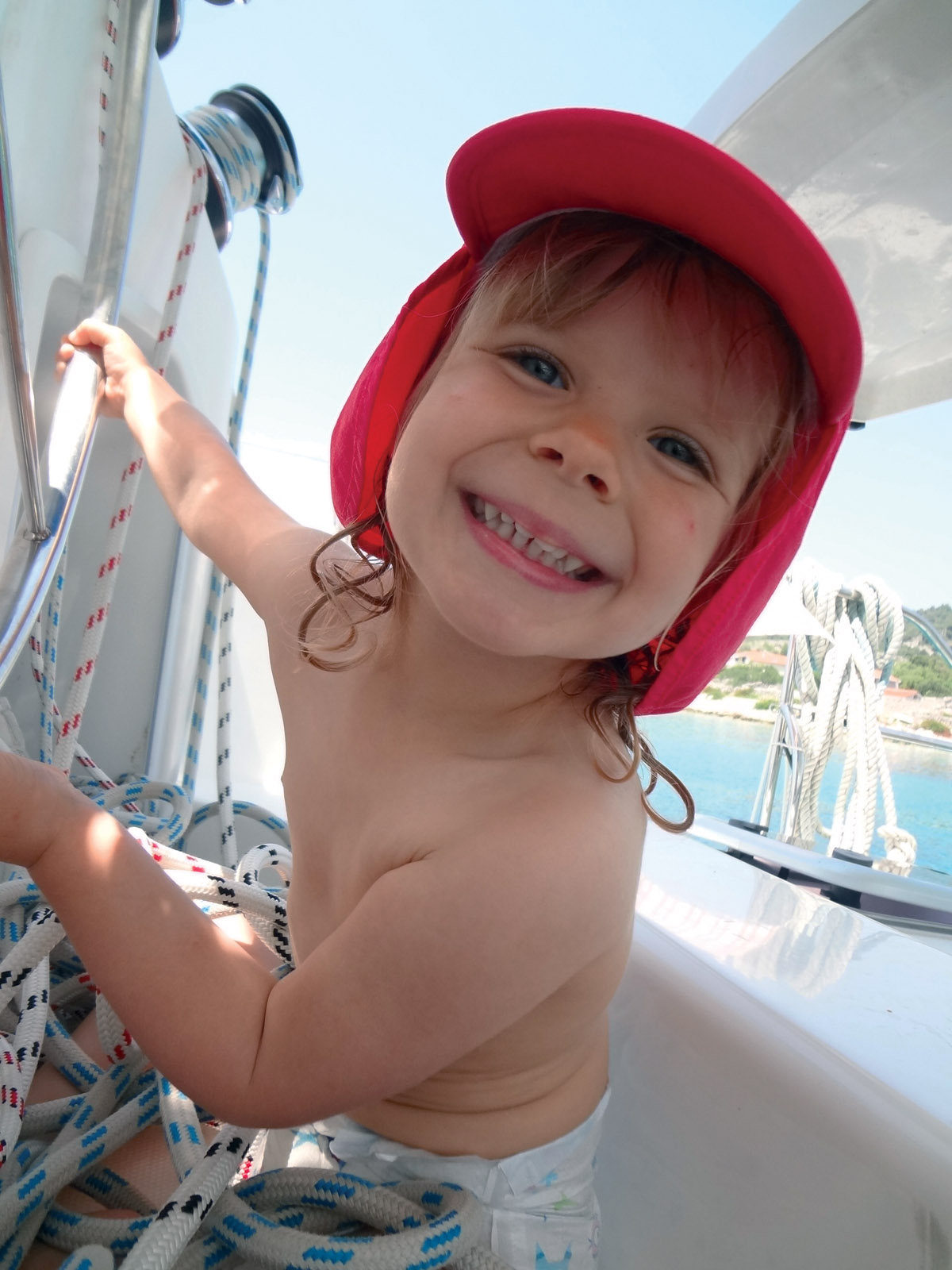 June 2016: In Croatia, Louna at the helm of a Leopard 38.   