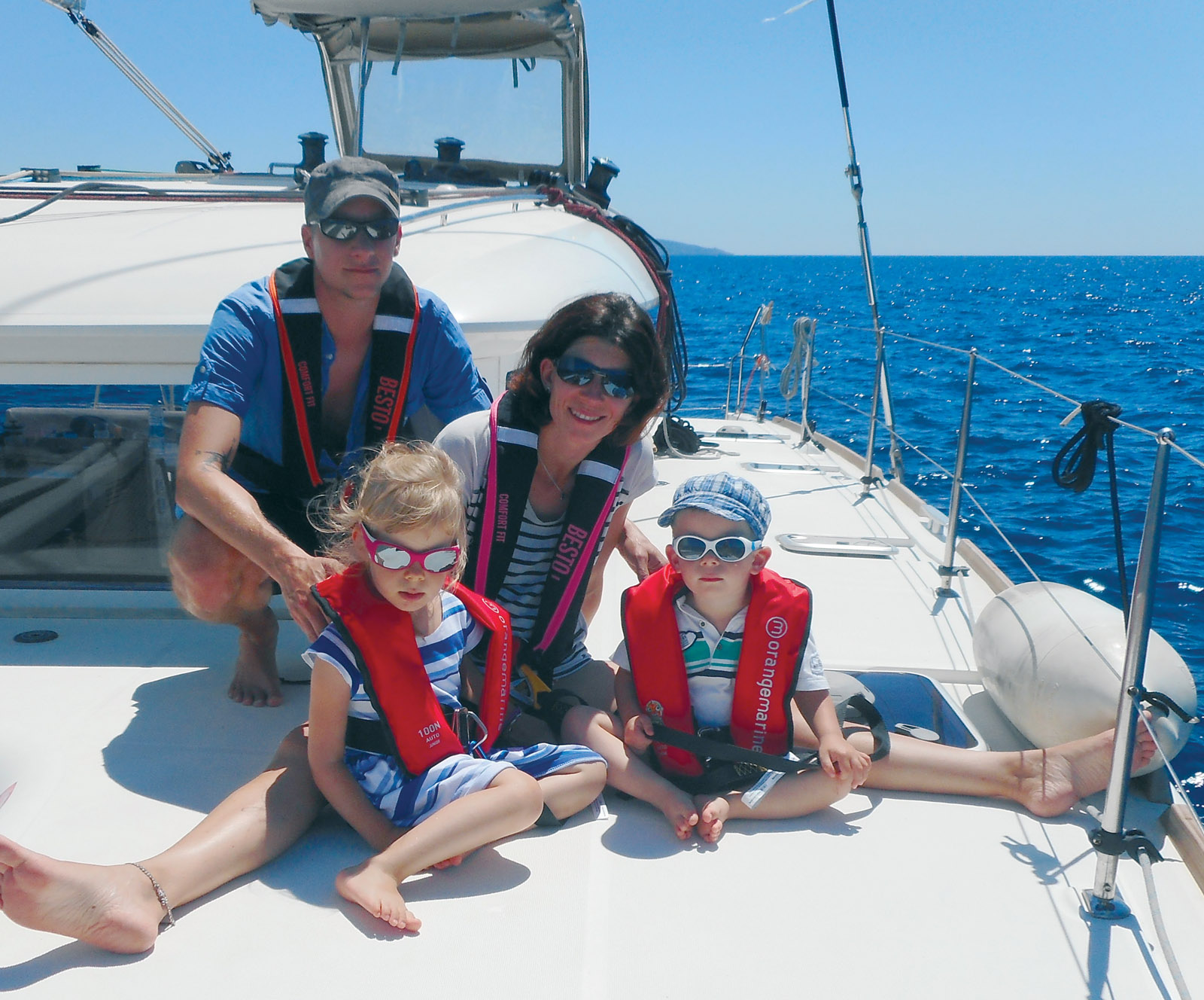 Summer 2017: The whole family on deck on the Lagoon 400 we chartered in Corsica.  