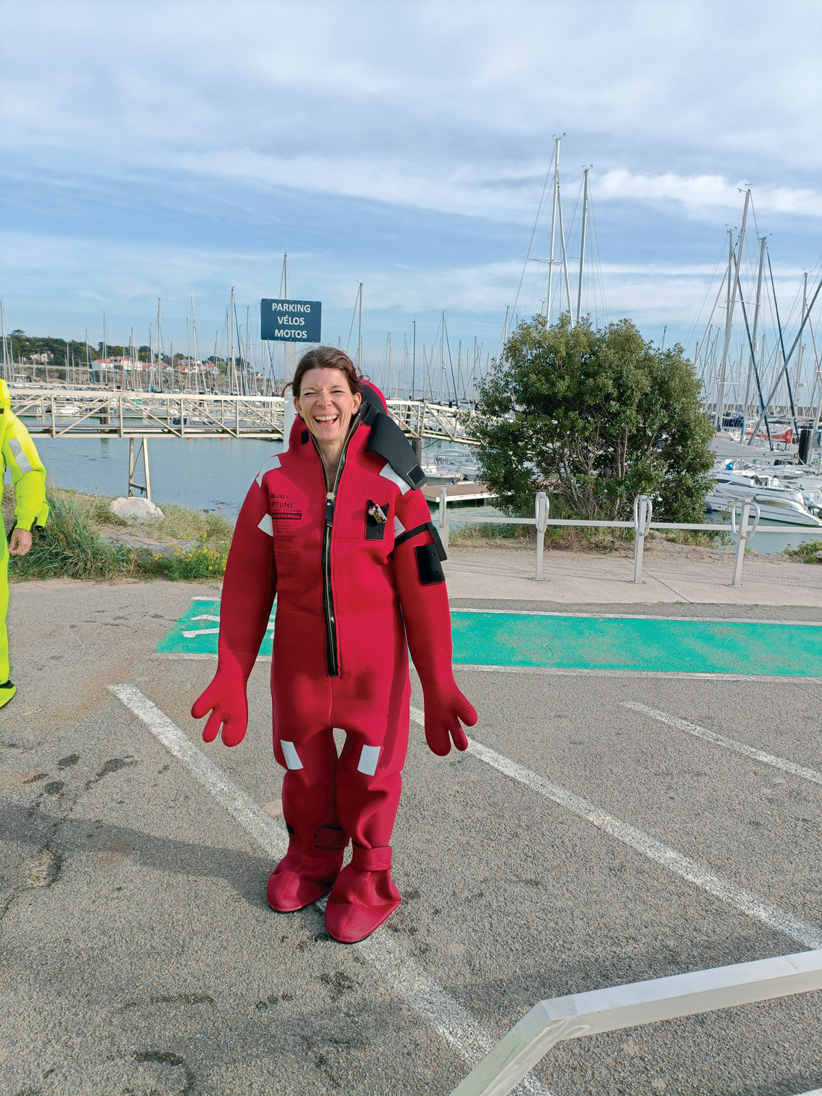 2022: Survival at sea training course: Aurélia wearing a Solas suit….    