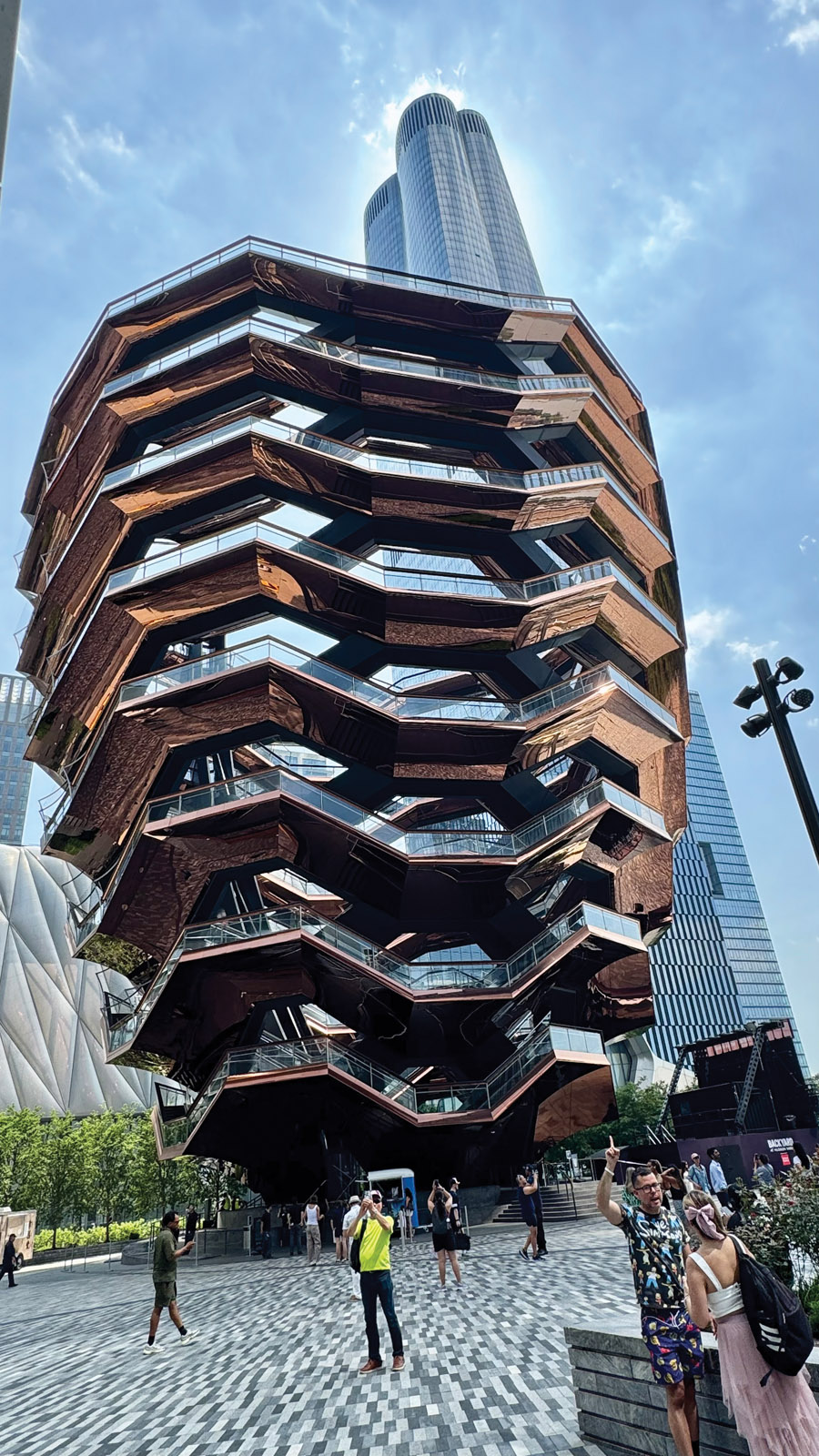The Vessel is a 16-story building constructed between 2017 and 2019; it is unique in that it has 154 flights of stairs, 2,500 steps, and 80 levels.