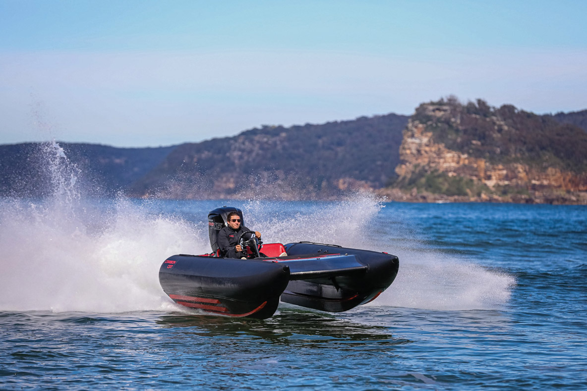 small power catamaran with cabin