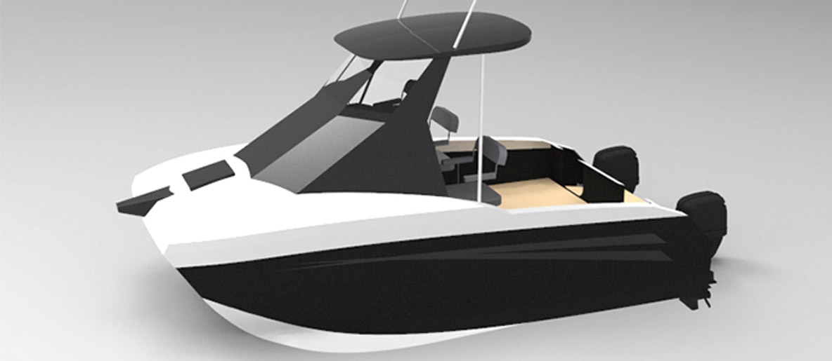 small power catamaran with cabin